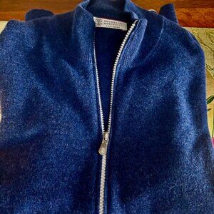 Brunello Cucinelli Full Zip Cashmere Sweater Azure Blue, SZ 50 EU, Med. $2000 RT